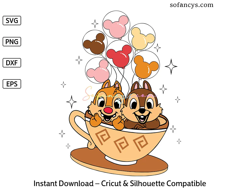 Chip and Dale Tea Cup Ride SVG – Disney Mickey Balloon Design