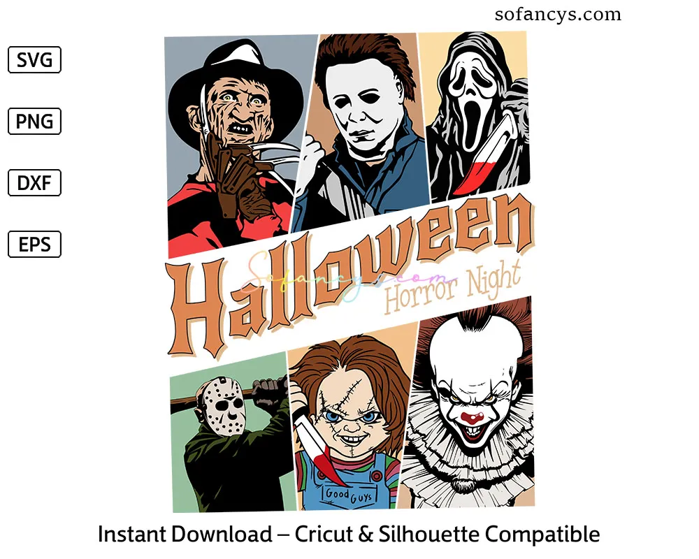 Halloween Horror Night SVG – Retro Horror Characters Design