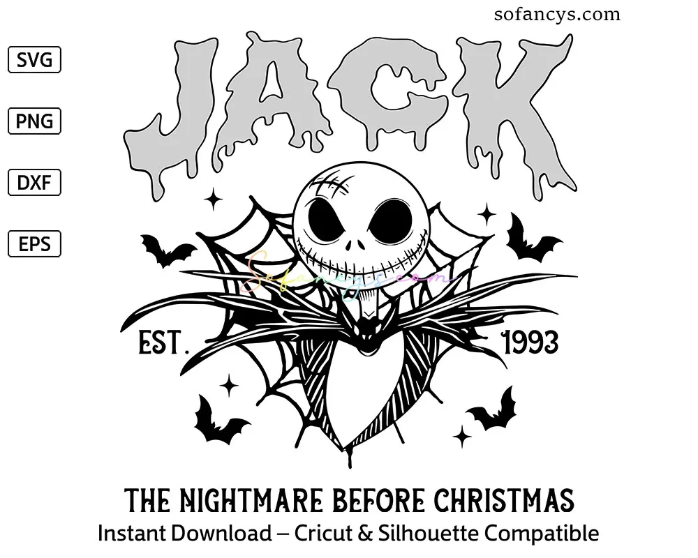 Nightmare Before Christmas Jack SVG, 1993 Horror Villain Art
