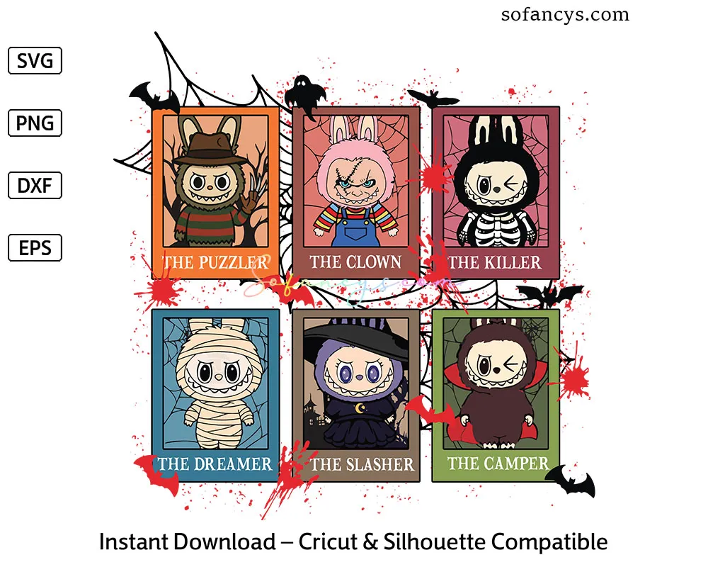 Cute Horror Characters SVG – Labubu Halloween Clipart Bundle