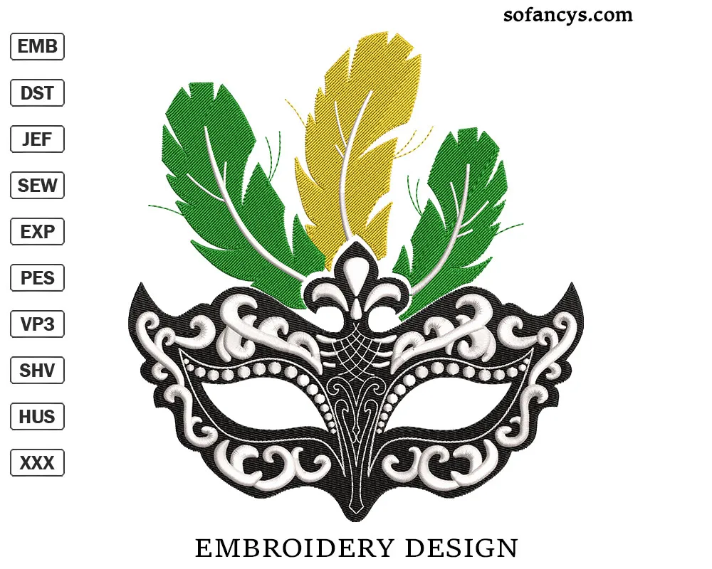 Mardi Gras Mask Embroidery Design