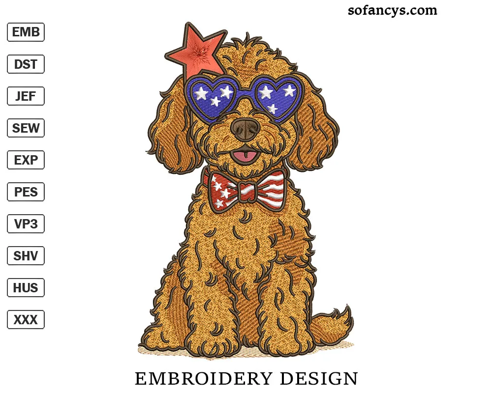 Patriotic Dog Embroidery Design