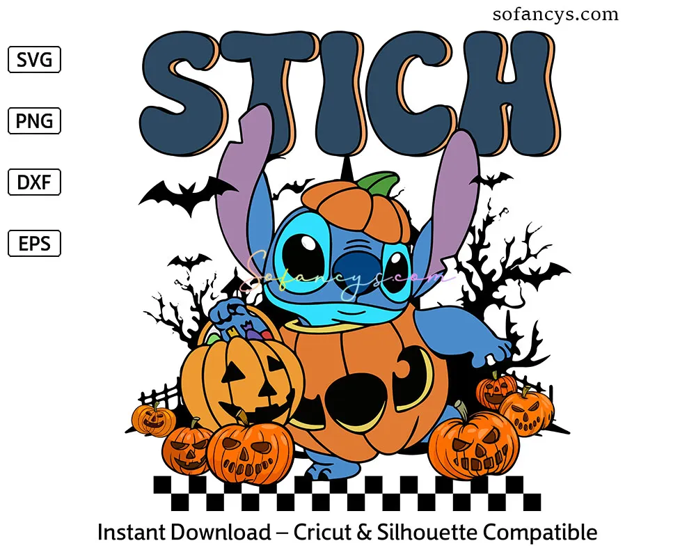 Stitch Halloween Pumpkin SVG – Cute Spooky Fall Clipart Design