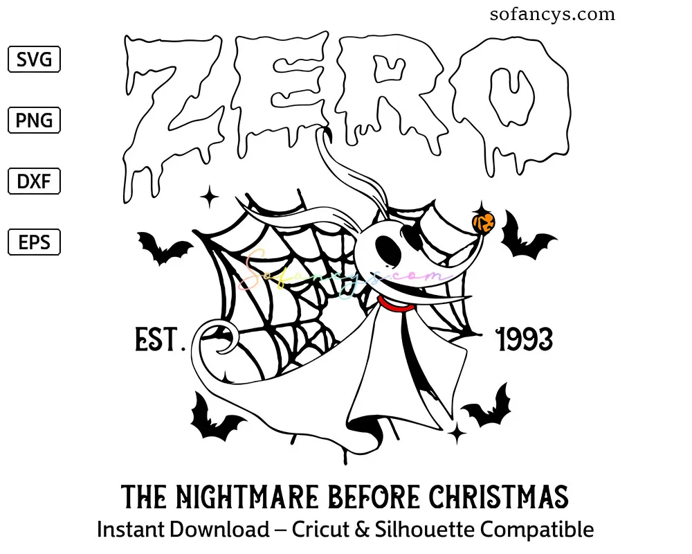 Zero Nightmare Before Christmas SVG, 1993 Horror Villain Art