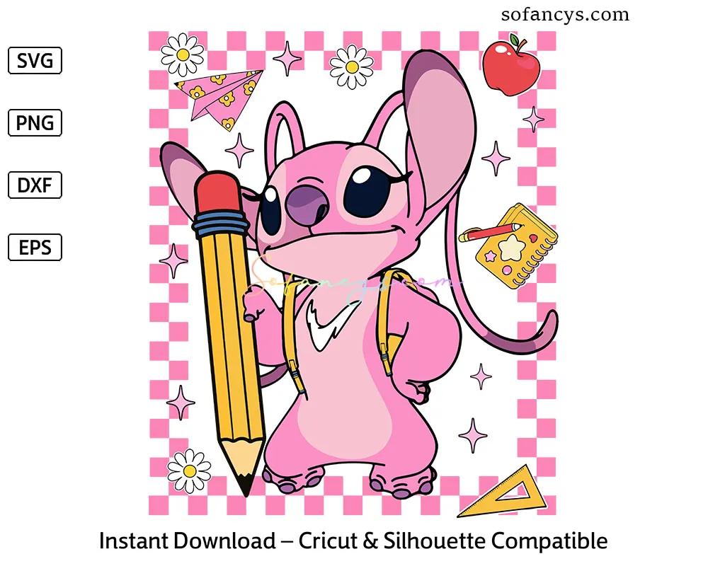 Angel Back to School SVG – Pink Alien Character School Design