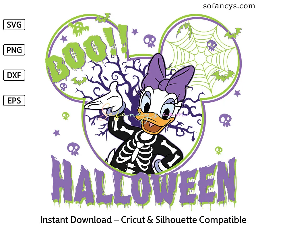 Boo Daisy Halloween SVG - Disney Mickey Head Skeleton Design