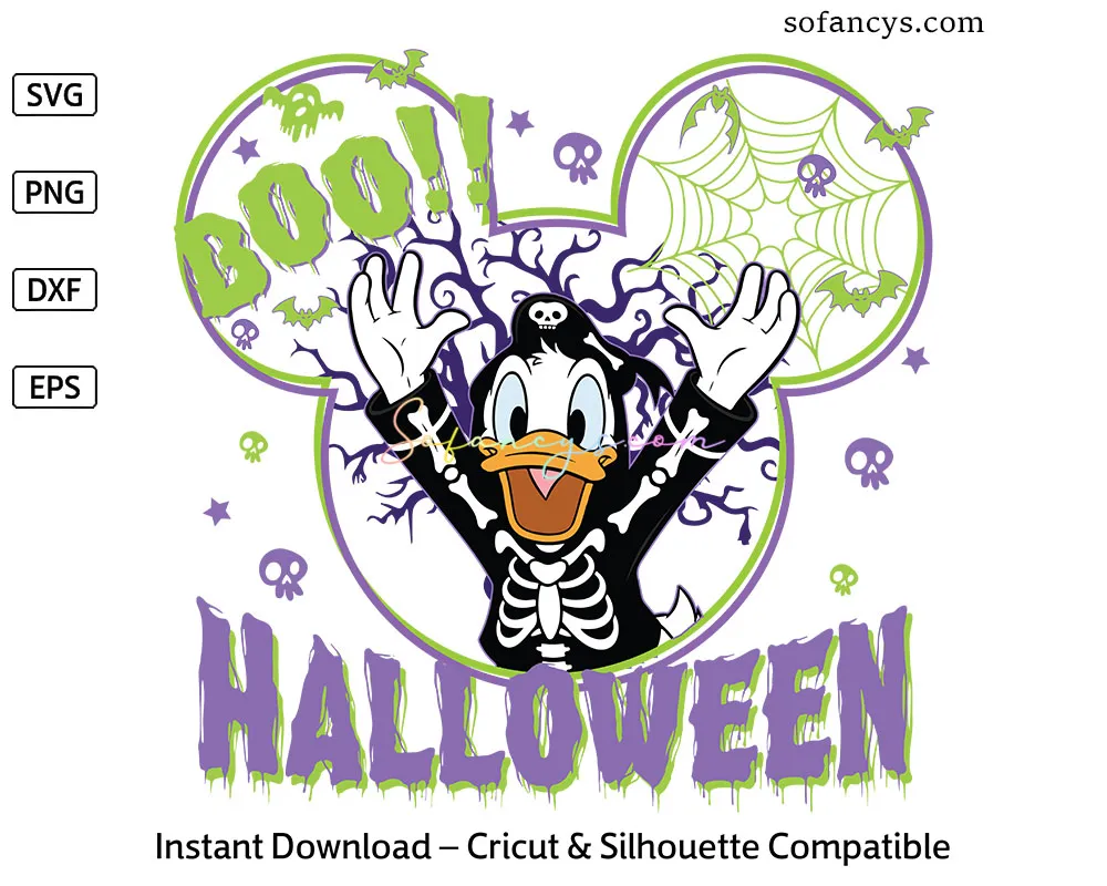 Boo Donald Halloween SVG - Disney Mickey Head Skeleton Design