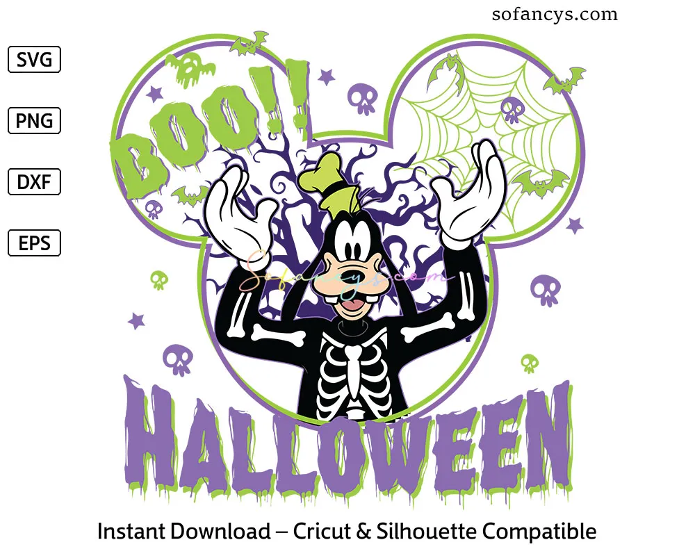 Boo Goofy Halloween SVG - Disney Mickey Head Skeleton Design