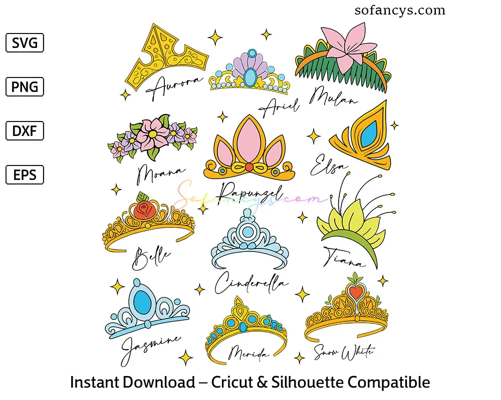 Disney Princess Crown SVG – Aurora Ariel Belle Tiara Design