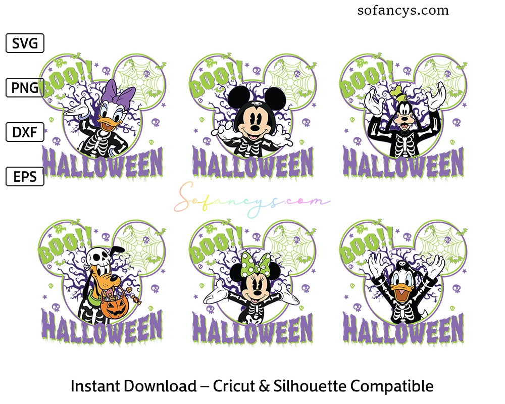Disney Skeleton Boo SVG Bundle - Mickey Head Halloween Design