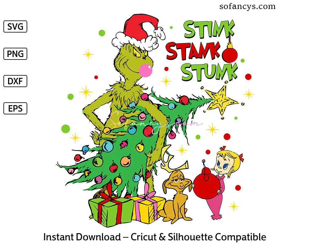 Grinch Tree Stealing SVG – Stink Stank Stunk Christmas Cut File