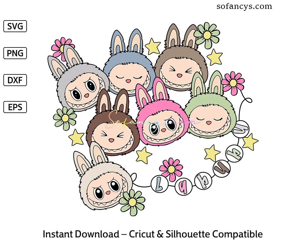 Kawaii Labubu Bunny SVG Set – Viral Cute Monster Faces