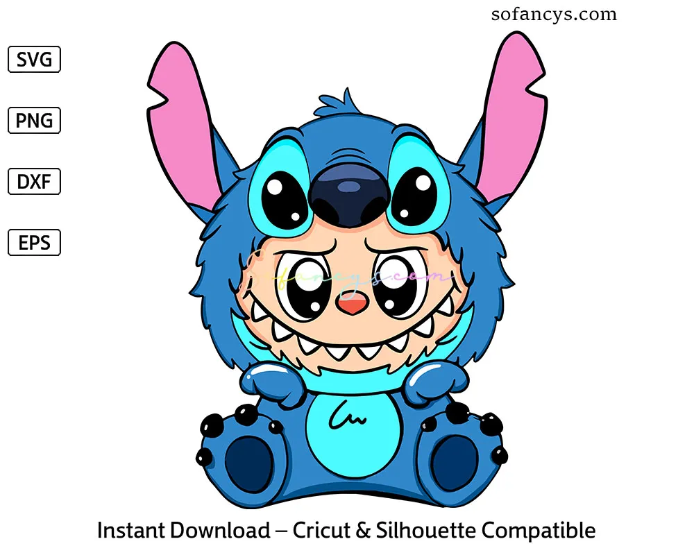 Labubu Dressed as Stitch SVG – Cartoon Kawaii Character Design