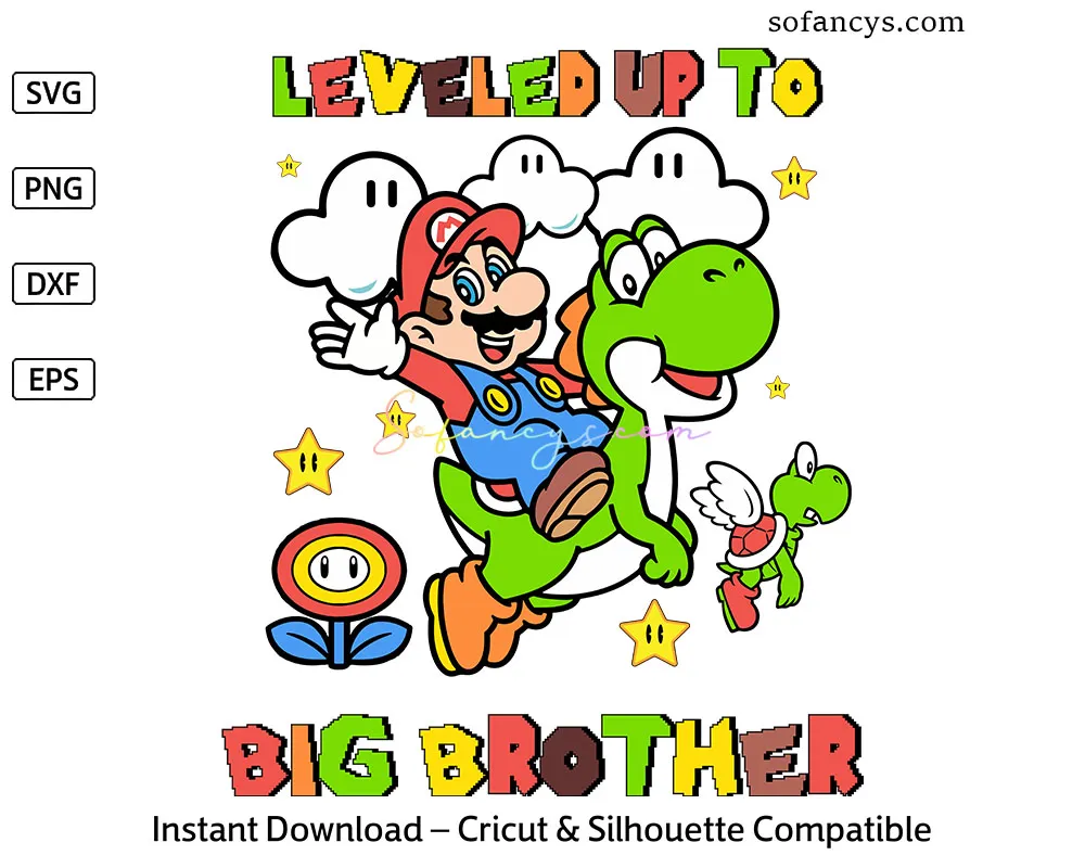 Leveled Up to Big Brother SVG – Mario Yoshi Sibling Design