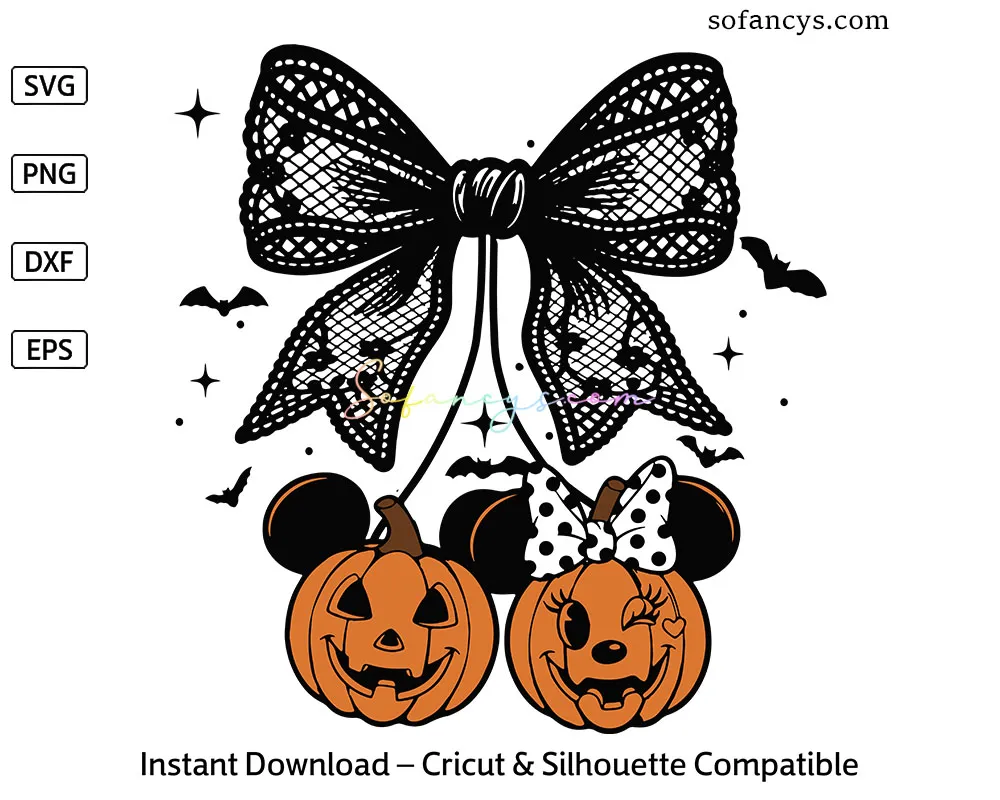 Mickey Minnie Pumpkin Bow SVG - Disney Halloween Bow Design