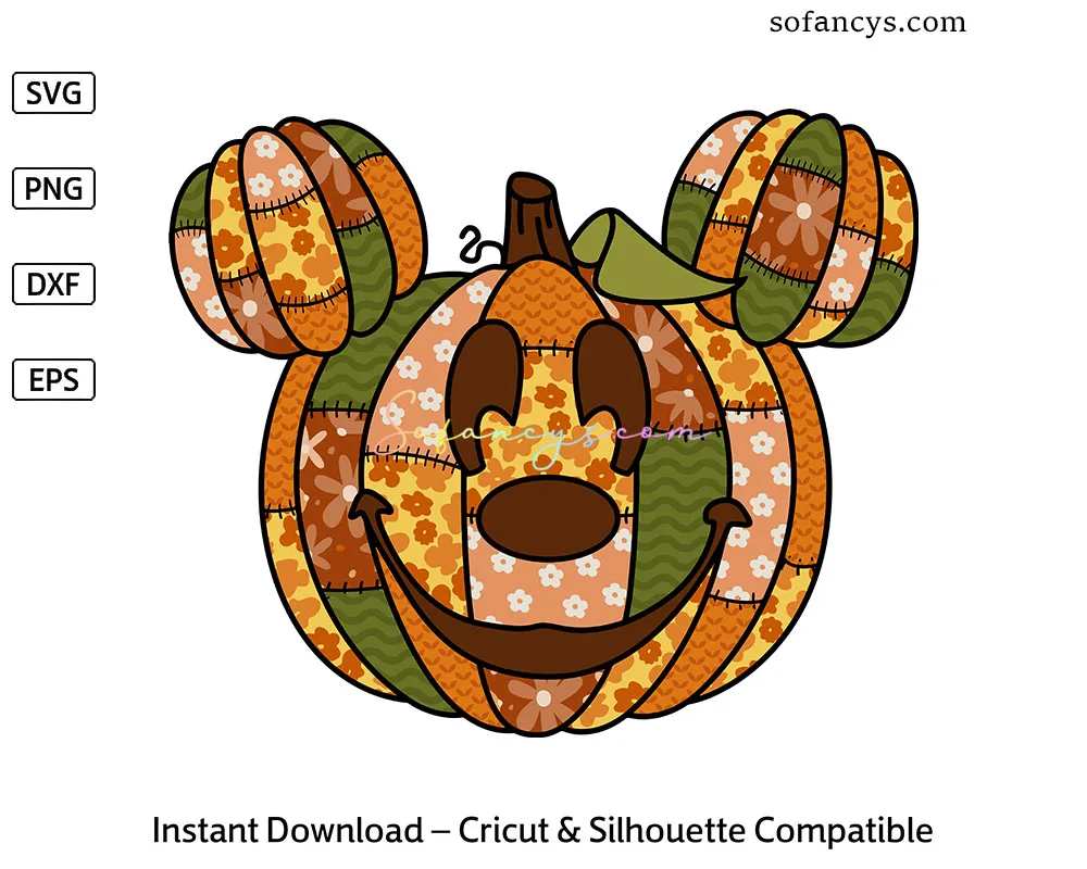 Mickey Pumpkin Patchwork SVG – Disney Halloween Fall Design
