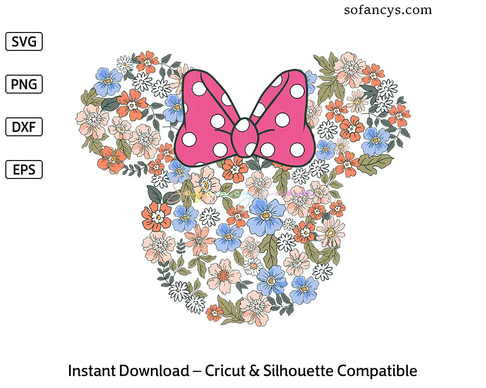 Minnie Floral Head SVG – Spring Flower Mouse Clipart Design