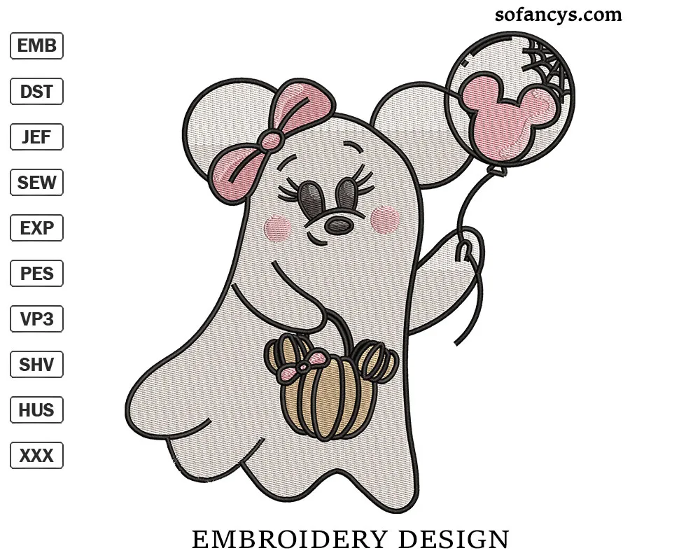 Minnie Ghost Embroidery Design