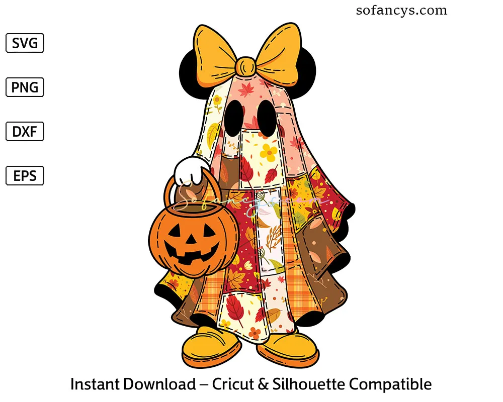 Minnie Autumn Ghost SVG - Halloween Patchwork Costume File