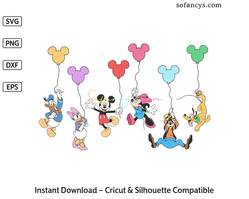 Retro Disney Balloon SVG – Mickey and Friends Vacation Design
