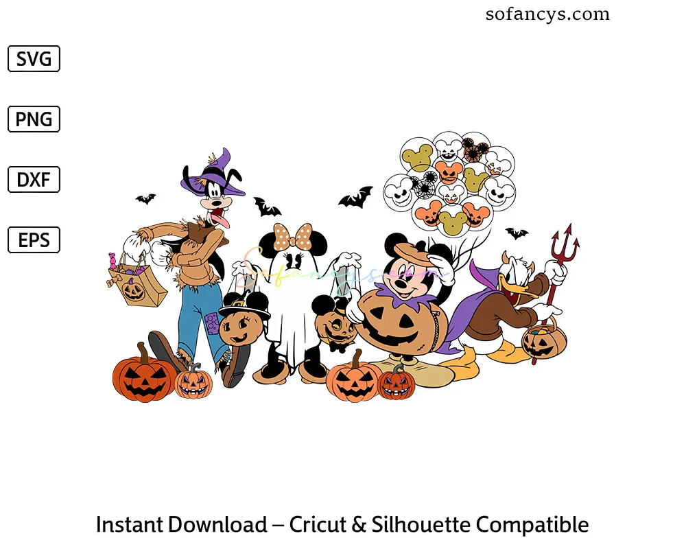 Retro Disney Halloween Characters SVG – Trick or Treat Design