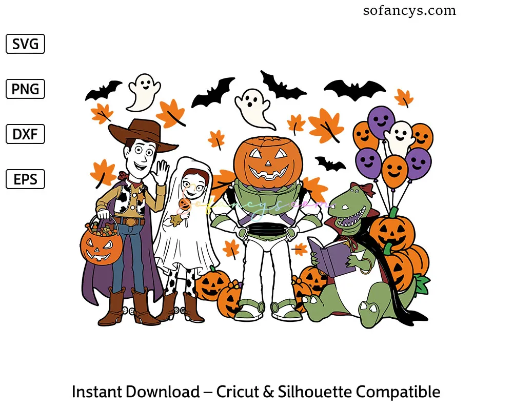 Retro Toy Story Halloween SVG – Woody Buzz Rex Spooky Design