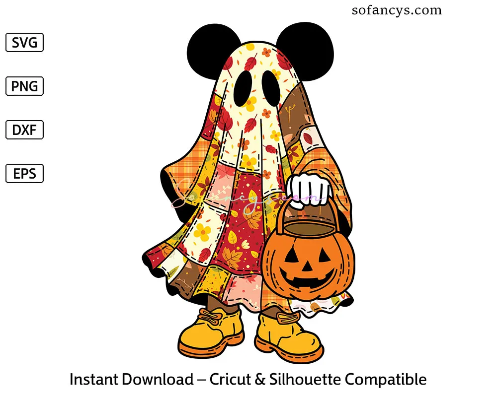 Fall Mickey Ghost SVG – Halloween Patchwork Costume Cut File