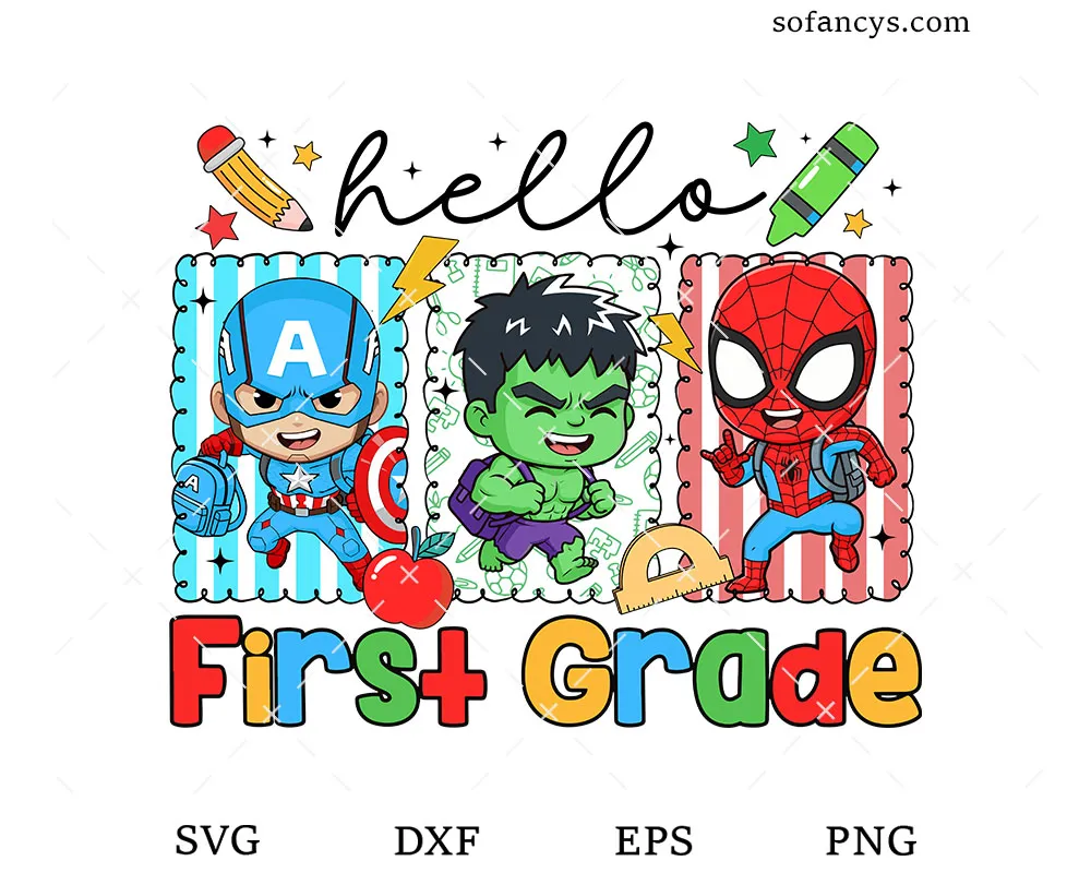 Hello First Grade Superhero SVG