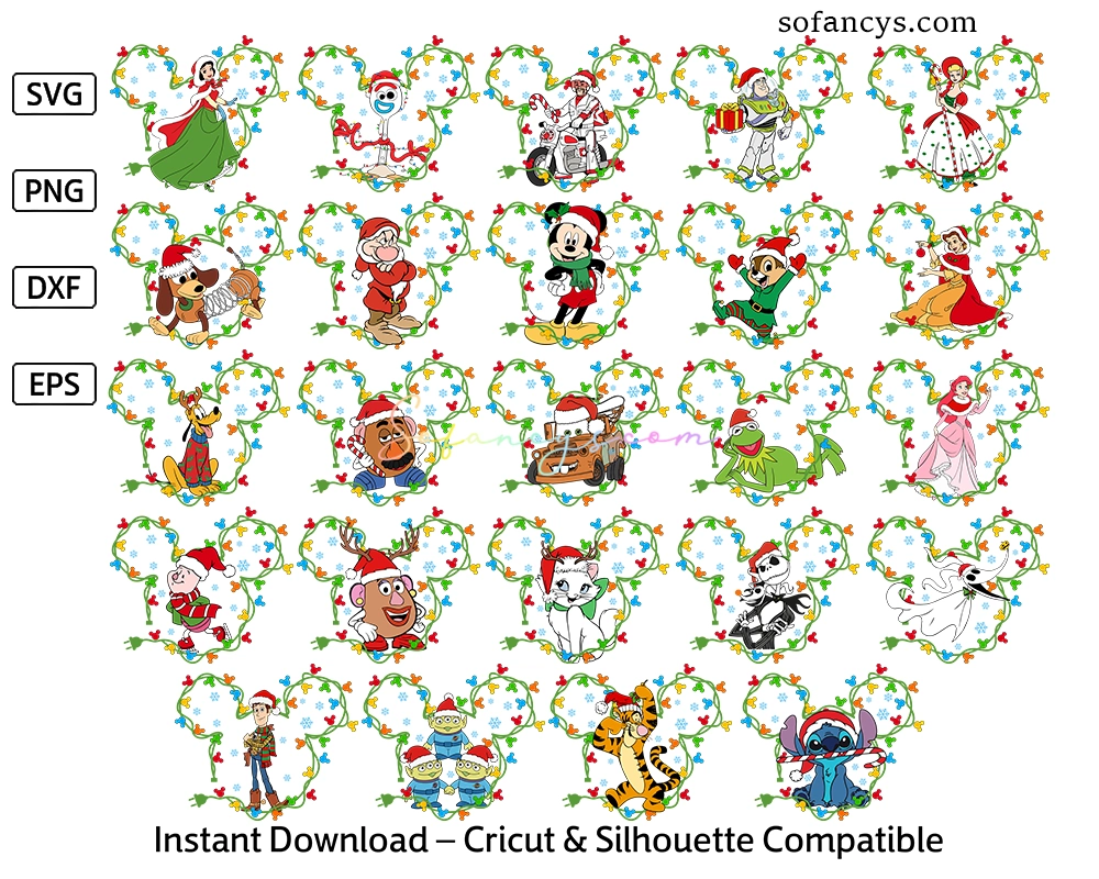Disney Christmas Lights SVG Bundle - Mickey Ears Holiday Design