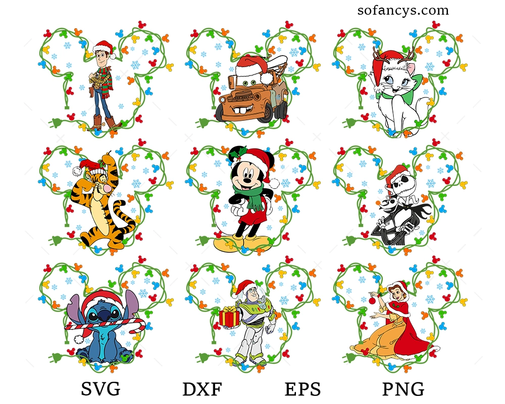 Disney Christmas Lights SVG Bundle