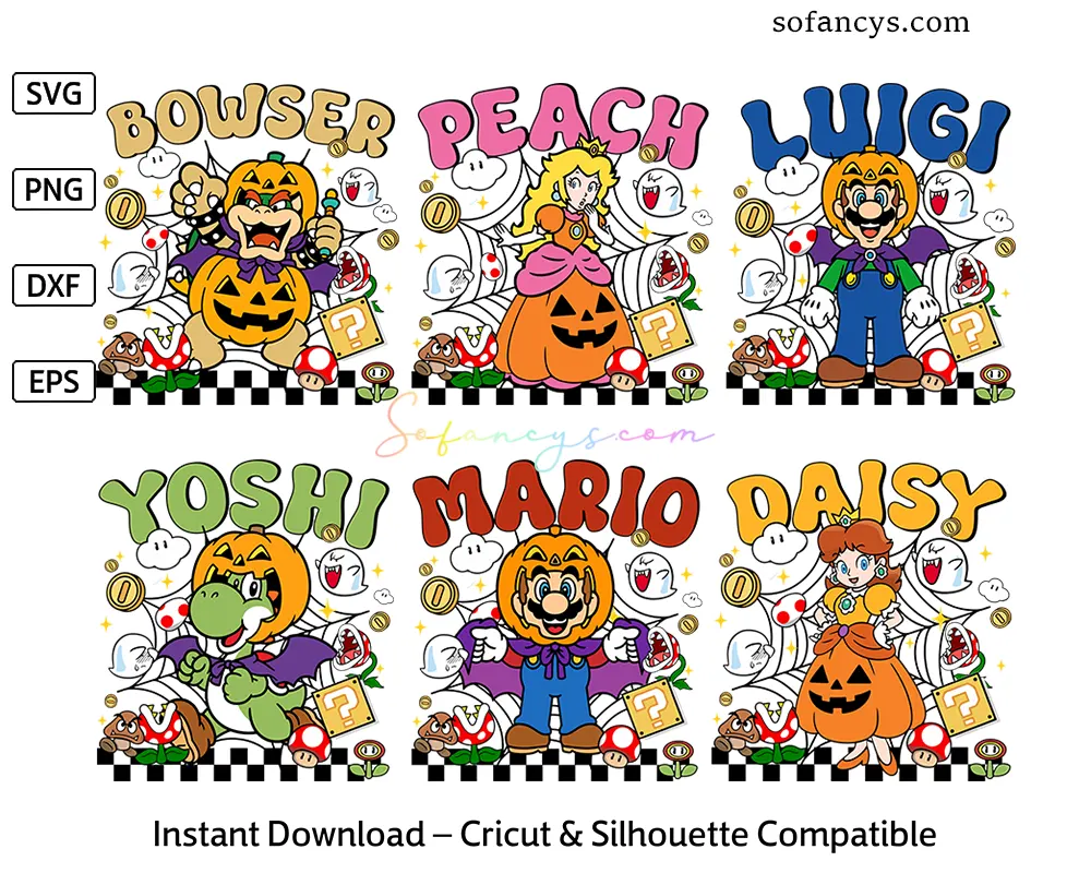 Mario Bros Halloween SVG Bundle – Pumpkin Costume Family Set