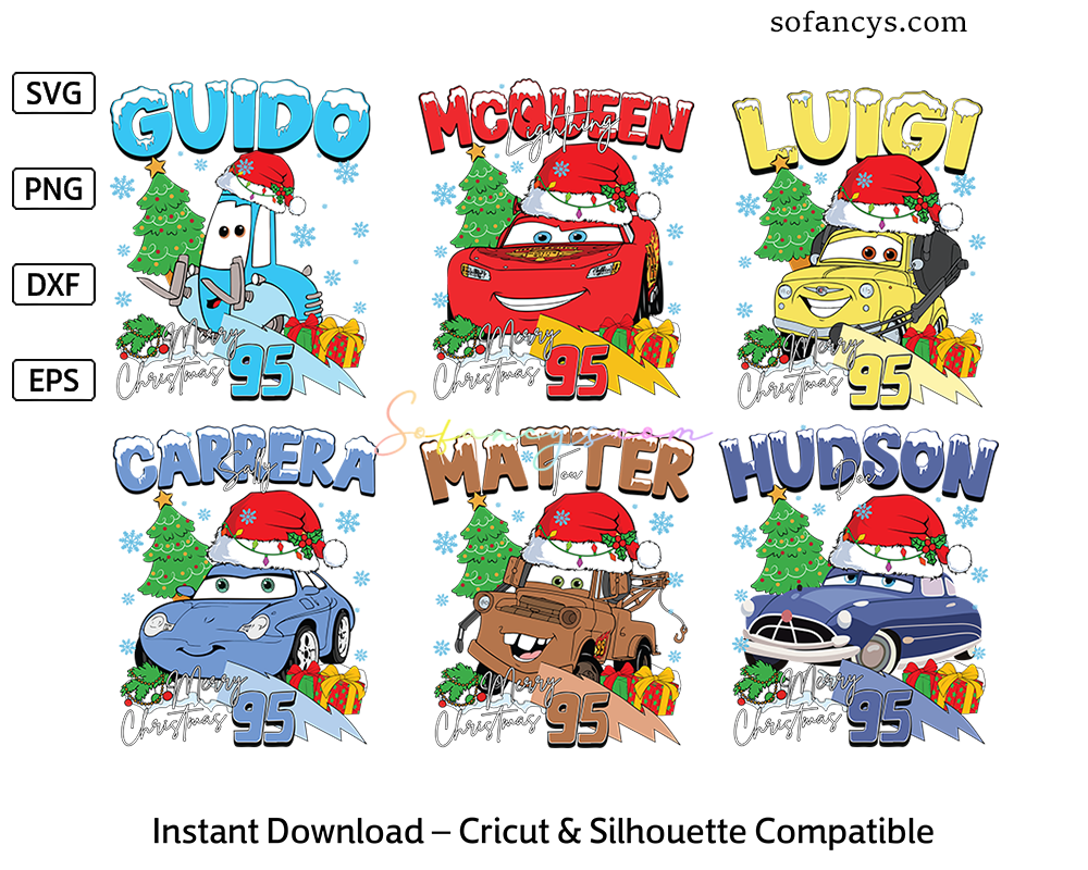 Cars Christmas SVG Bundle – McQueen Guido Luigi Mater Set 95