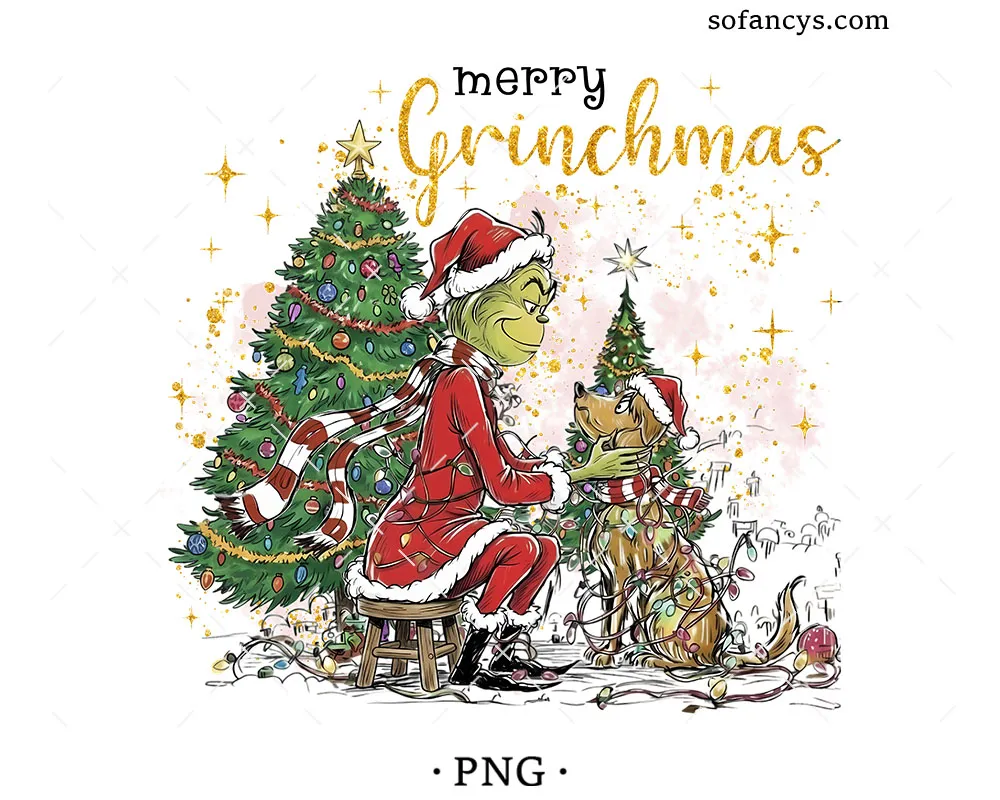 Retro Merry Grinchmas PNG