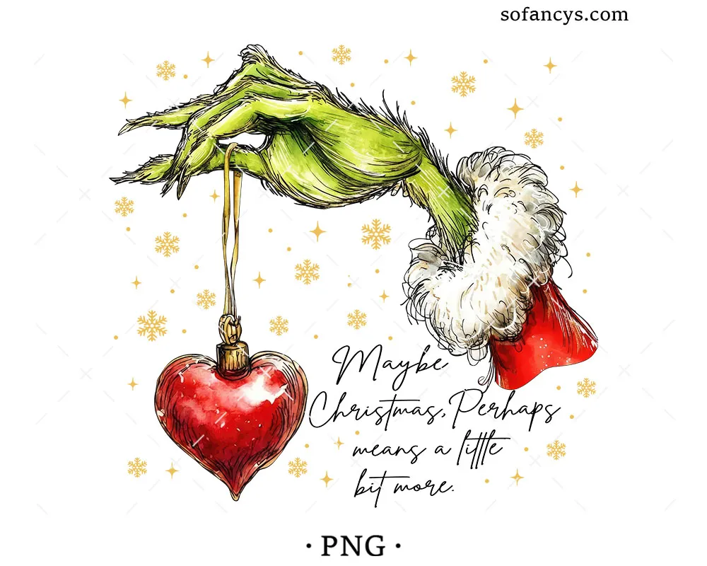 Grinch Hand Heart Ornament PNG