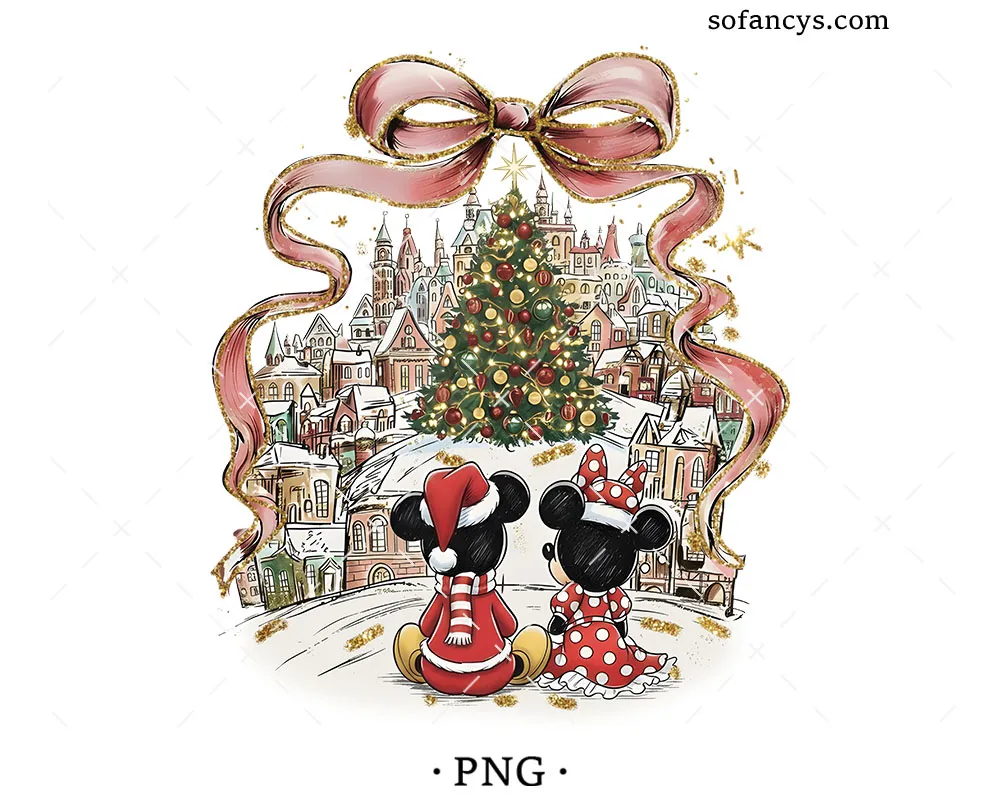 Retro Mickey And Minnie Christmas PNG