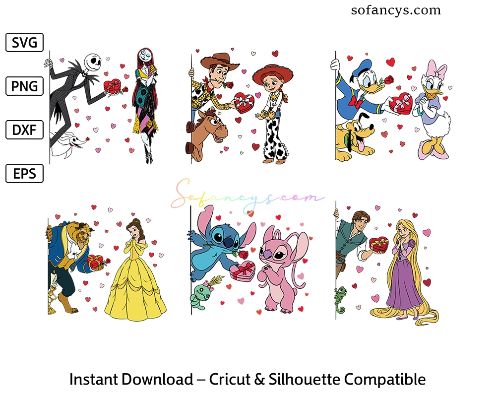 Valentine Disney Couples SVG Bundle – Love Character Collection