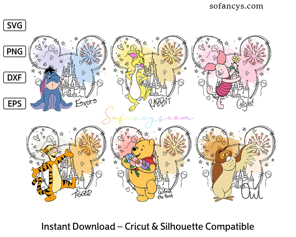 Winnie The Pooh Disney Mickey Head SVG Watercolor Collection