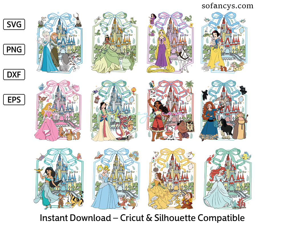 Princess Coquette Bow Castle SVG Bundle – 12 Magical Designs