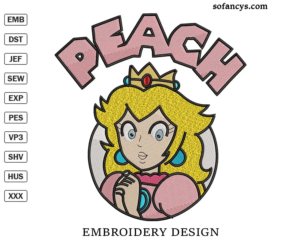 Cartoon Princess Peach Embroidery Design