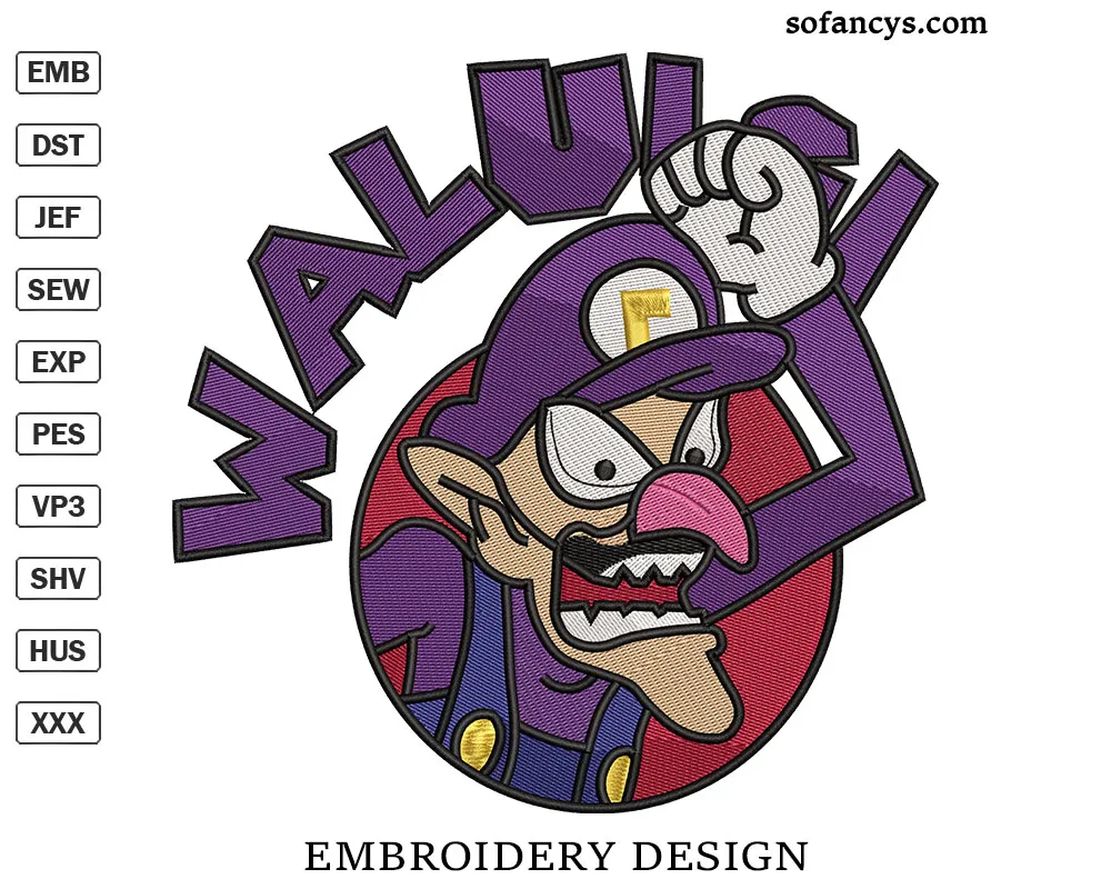Mario Waluigi Embroidery Design