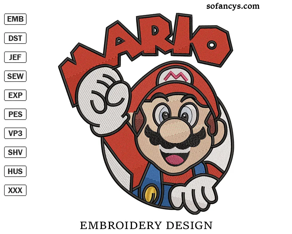 Super Mario Cartoon Embroidery Design