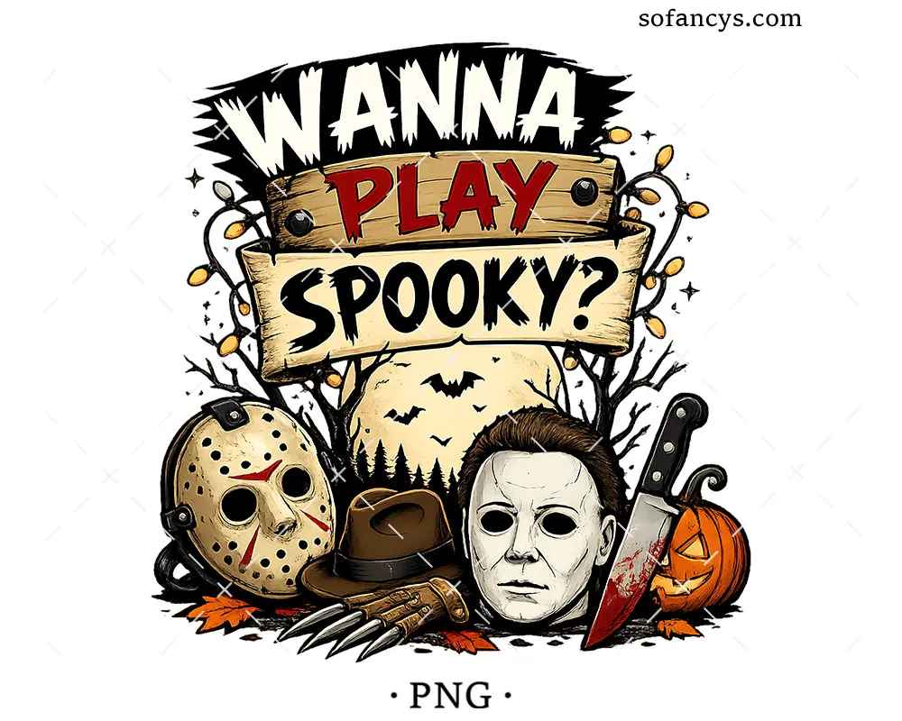Wanna Play Spooky PNG - Classic Horror Masks Halloween
