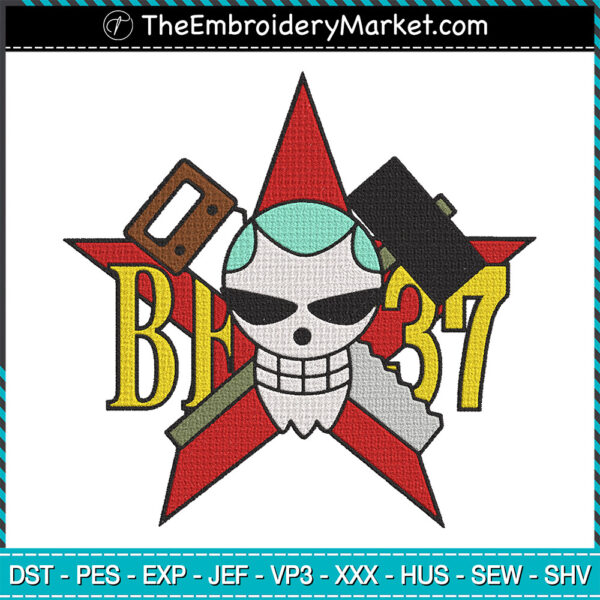 Franky Jolly Roger Embroidery Designs File, One Piece Machine