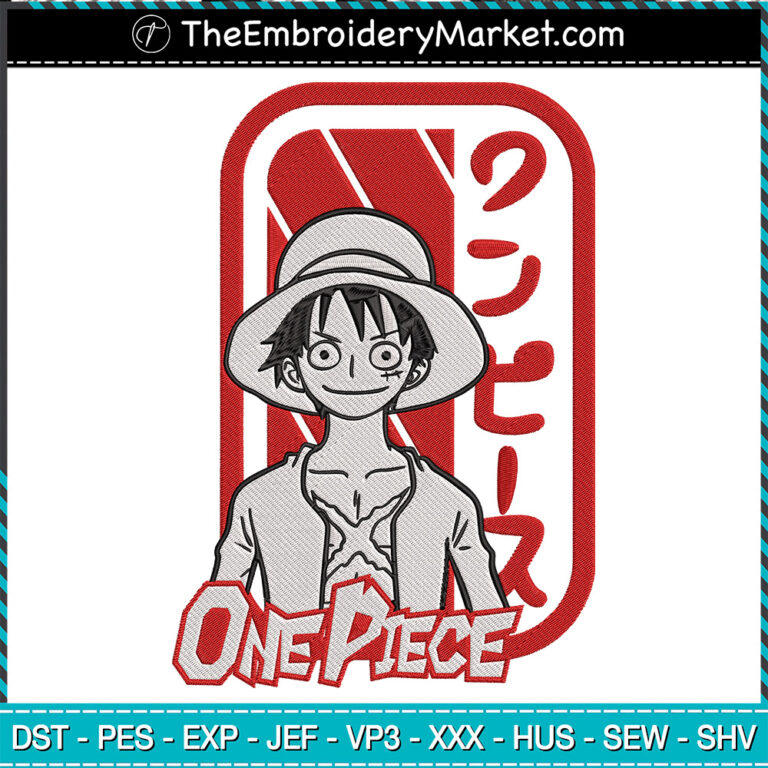 Luffy with One Piece Logo Embroidery Designs File, One Piece Machine
